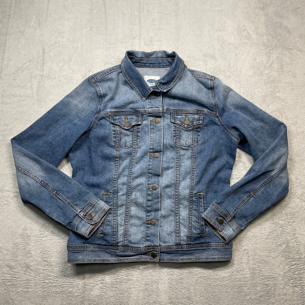 Old Navy Denim Jacket Womens Large Tall Blue Medium Wash Stretch Trucker